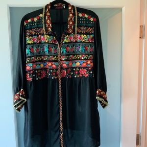 Johnny Was Button Down Embroidered Top